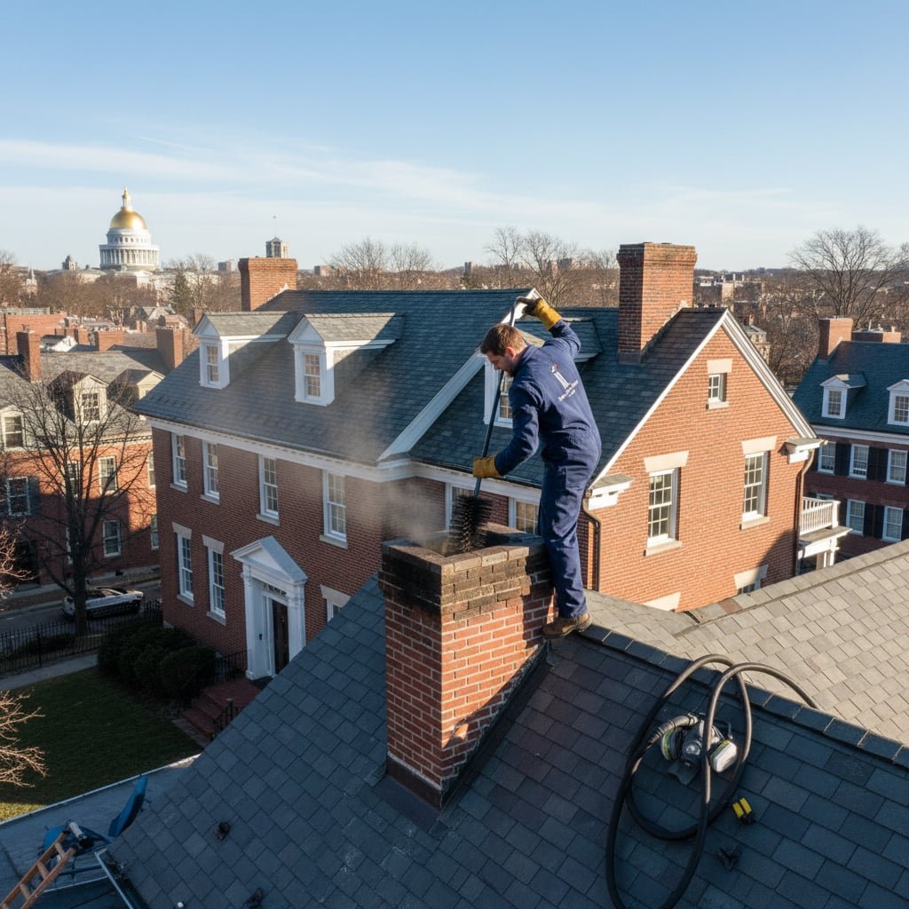 True Chimney Sweep team working on chimney